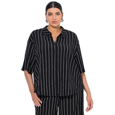 Ulla Popken gs1 data protected company 4069787000005 Damesblouse, strepenstructuur shirt, zwart, 54-56 Ulla Popken gs1 data protected company 4069787000005 Damesblouse, strepenstructuur shirt, zwart, 54-56
