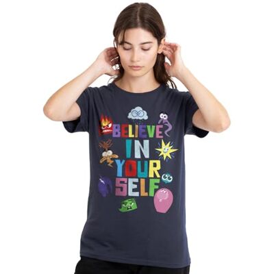 Disney Inside Out 2 Believe In Yourself Ladies T Shirt, Deep Navy dames T-Shirt Disney Inside Out 2 Believe In Yourself Ladies T Shirt, Deep Navy dames T-Shirt