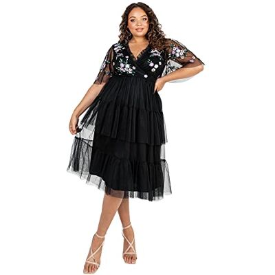 Maya Deluxe Vrouwen Dames Dames Geborduurde Jurk Bloemen Pailletten Versiering Tier Plunging V-hals Midaxi Avondjurk Zwart Mesh, Zwart, 32 Maya Deluxe Vrouwen Dames Dames Geborduurde Jurk Bloemen Pailletten Versiering Tier Plunging V-hals Midaxi Avondjurk Zwart Mesh, Zwart, 32