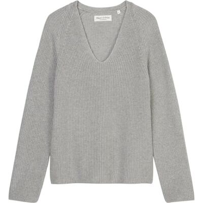 Marc O'Polo Marc OPolo Gebreide damestrui van biologisch katoen met V-hals, Mid Stone Melange, S Marc O'Polo Marc OPolo Gebreide damestrui van biologisch katoen met V-hals, Mid Stone Melange, S