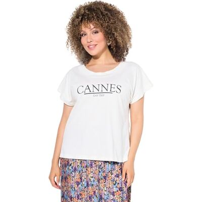Ulla Popken Dames grote maten grote maten plus size T-shirt, lettermotief, oversized, ronde hals, halve mouwen, gebroken wit, 54-56 Ulla Popken Dames grote maten grote maten plus size T-shirt, lettermotief, oversized, ronde hals, halve mouwen, gebroken wit, 54-56