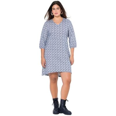 Ulla Popken Dames grote maten grote maten plus size jerseyjurk, A-lijn, dwarsnaad, V-hals, 3/4-mouw 834632, Helder blauwgroen, 46-48 Ulla Popken Dames grote maten grote maten plus size jerseyjurk, A-lijn, dwarsnaad, V-hals, 3/4-mouw 834632, Helder blauwgroen, 46-48