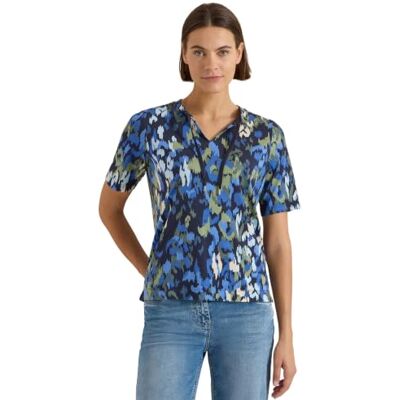 Cecil T-shirt met split hals en print urban donkerblauw XL Cecil T-shirt met split hals en print urban donkerblauw XL