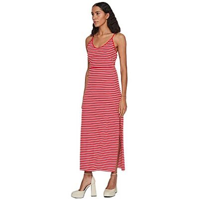 VILA Vidarling Maxi-jurk voor dames, S/L, Flame Scarlet/Stripes: optische sneeuw, L VILA Vidarling Maxi-jurk voor dames, S/L, Flame Scarlet/Stripes: optische sneeuw, L