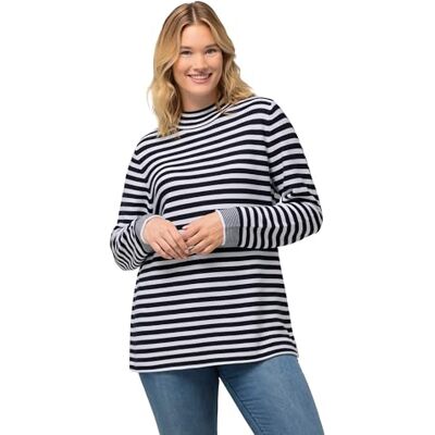 Ulla Popken Womenswear Plus Size Curvy Gestreepte Coltrui Lange Mouw Trui 826454, marineblauw, 12-14 Ulla Popken Womenswear Plus Size Curvy Gestreepte Coltrui Lange Mouw Trui 826454, marineblauw, 12-14