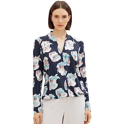 TOM TAILOR Dames shirt met lange mouwen blouse met V-hals, 32413-tie Dye Flower Design, L TOM TAILOR Dames shirt met lange mouwen blouse met V-hals, 32413-tie Dye Flower Design, L