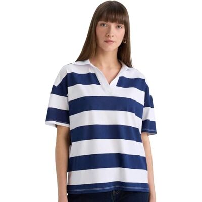 DeFacto Poloshirt voor dames, korte mouwen, poloshirts voor dames, kleding shirts, Donkerblauw, XS DeFacto Poloshirt voor dames, korte mouwen, poloshirts voor dames, kleding shirts, Donkerblauw, XS