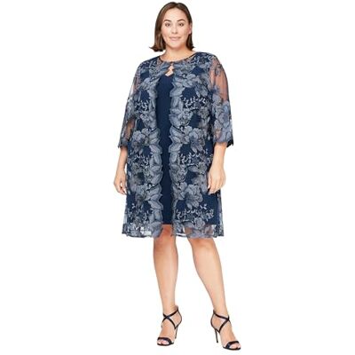 Alex Evenings Women's Plus Size Midi Scoop Neck Shift Jurk met Jas Alex Evenings Women's Plus Size Midi Scoop Neck Shift Jurk met Jas