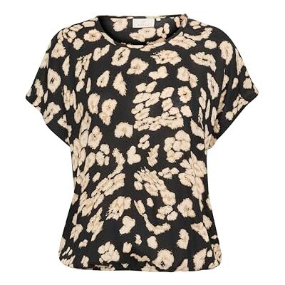 KAFFE Damesblouse, Ronde Hals, Korte Mouwen, Casual, Bedrukt, Elastisch, Zoom dames Top KAFFE Damesblouse, Ronde Hals, Korte Mouwen, Casual, Bedrukt, Elastisch, Zoom dames Top