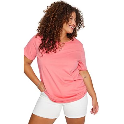 Trendyol Cross Lace Roze 4XL - T-shirt Trendyol Cross Lace Roze 4XL - T-shirt