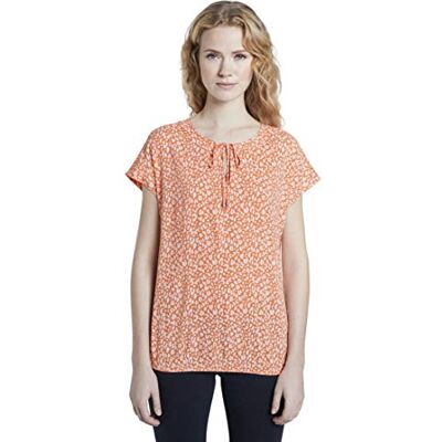 TOM TAILOR Dames Shirt met strik met patroon 1020496, 23206 Melon Small Leo Design, 34 TOM TAILOR Dames Shirt met strik met patroon 1020496, 23206 Melon Small Leo Design, 34
