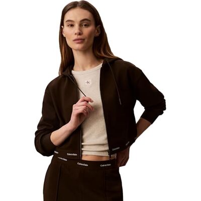 Calvin Dames Ls Terry Logo Taille Cropped Fz H LV047G252G Sweatshirts, Bruin (Donker Koffie), XS Calvin Dames Ls Terry Logo Taille Cropped Fz H LV047G252G Sweatshirts, Bruin (Donker Koffie), XS