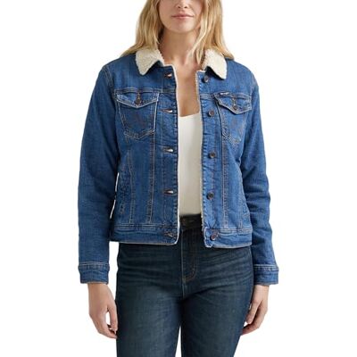 Wrangler womens Retro Sherpa Lined Jacket, Denim, Medium US Wrangler womens Retro Sherpa Lined Jacket, Denim, Medium US