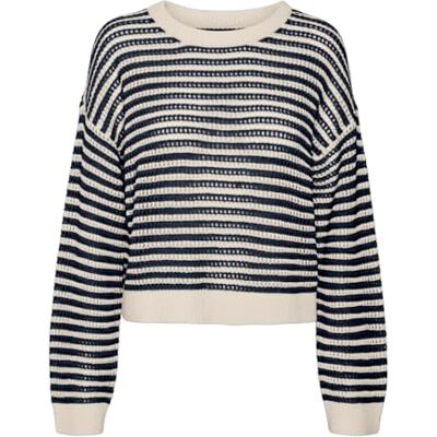 VERO MODA VMNEWMADERA LS O-Neck Pullover Boo, Birch/Stripes: navy blazer, L VERO MODA VMNEWMADERA LS O-Neck Pullover Boo, Birch/Stripes: navy blazer, L
