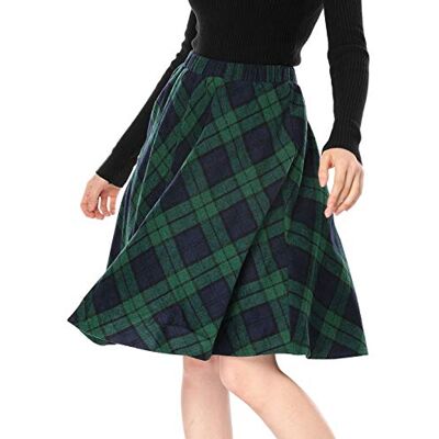 Allegra K Women's Plaids Vintage Tartan Elastic Waist Knee Length A-Line Skirt X-Small Green Allegra K Women's Plaids Vintage Tartan Elastic Waist Knee Length A-Line Skirt X-Small Green
