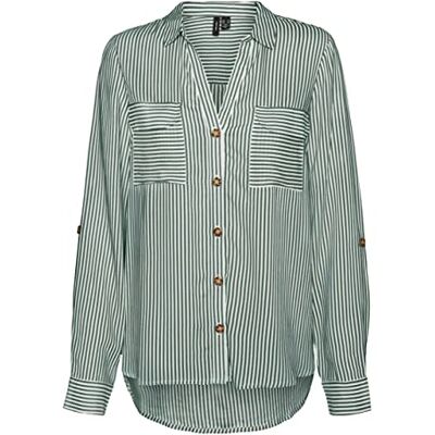 VERO MODA Damesblouse, casual overhemd met borstzakken, regular stretch, 3/4 mouw top, Laurel Wreath/Stripes: sneeuwwit, XXL VERO MODA Damesblouse, casual overhemd met borstzakken, regular stretch, 3/4 mouw top, Laurel Wreath/Stripes: sneeuwwit, XXL