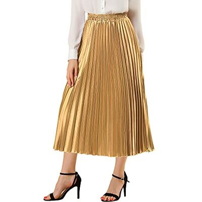 Allegra K Women Pleated Skirt Midi Length Elastic High Waisted A Line Metallic Shirring Party Skirts Medium Gold Allegra K Women Pleated Skirt Midi Length Elastic High Waisted A Line Metallic Shirring Party Skirts Medium Gold