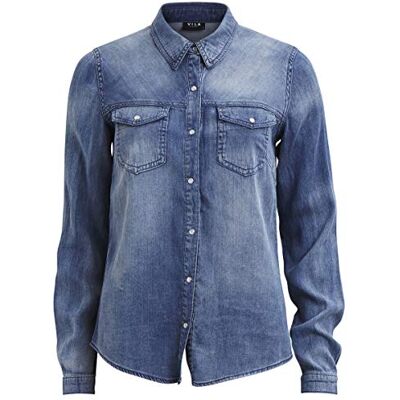 VILA Clothes Vibista SU-NOOS Overhemd, voor dames, donker denim dennen, normaal, Medium Blue Denim 2, XXL VILA Clothes Vibista SU-NOOS Overhemd, voor dames, donker denim dennen, normaal, Medium Blue Denim 2, XXL