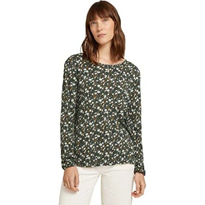 TOM TAILOR Dames Shirt met lange mouwen in kreuk-look 1028801, 28371 Green Small Floral Design, XXS TOM TAILOR Dames Shirt met lange mouwen in kreuk-look 1028801, 28371 Green Small Floral Design, XXS