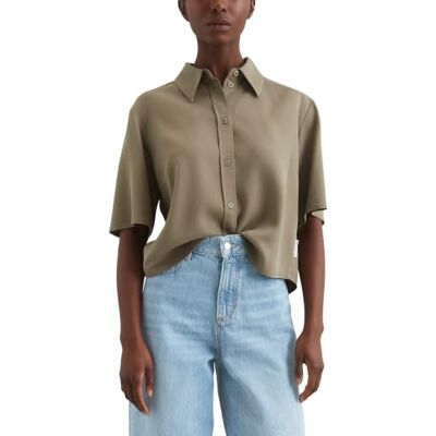 Marc O'Polo Denim damesblouse met korte mouwen en kentkraag, cropped, 3967, XL Marc O'Polo Denim damesblouse met korte mouwen en kentkraag, cropped, 3967, XL
