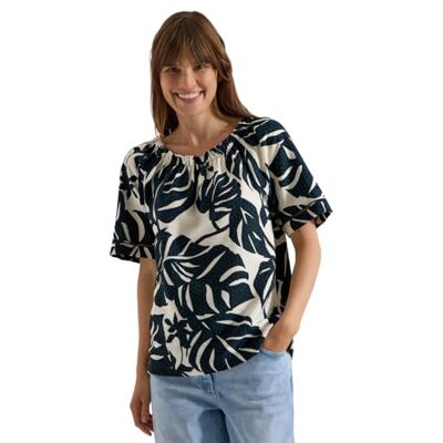 Cecil Carmen-blouse met korte mouwen en bladprint Palm Breeze Green XXL Cecil Carmen-blouse met korte mouwen en bladprint Palm Breeze Green XXL