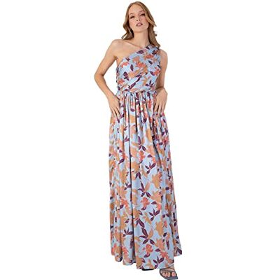 Anaya with Love Maxi-jurk voor dames, met split, één schouder, mouwloos, lange bloemenjurk, voor bruiloft, gast, zomer, avondjurk, Blauw, 40 Anaya with Love Maxi-jurk voor dames, met split, één schouder, mouwloos, lange bloemenjurk, voor bruiloft, gast, zomer, avondjurk, Blauw, 40