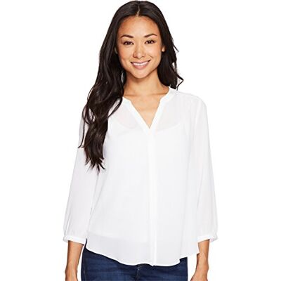 NYDJ Women's Size 3/4 Sleeve Pintuck Blouse, Optic White, Medium/Petite NYDJ Women's Size 3/4 Sleeve Pintuck Blouse, Optic White, Medium/Petite