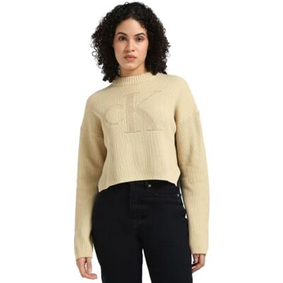 Calvin Jeans Dames Logo Intarsia Regular Sweater Pullover Trui, Lichtkaki, XL, Bleek Khaki, XL Calvin Jeans Dames Logo Intarsia Regular Sweater Pullover Trui, Lichtkaki, XL, Bleek Khaki, XL