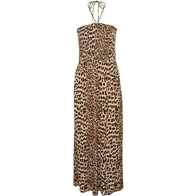 KAFFE Maxi-jurk Met Strapless Smock Top Stropdas Hals A-lijn Rok Bedrukt dames Jurk KAFFE Maxi-jurk Met Strapless Smock Top Stropdas Hals A-lijn Rok Bedrukt dames Jurk