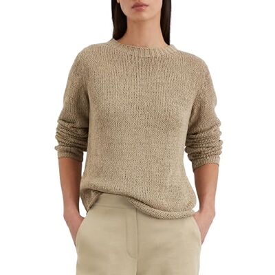 Marc O'Polo Marc OPolo Gebreide damestrui met boothals, slim fit, bruin, XS Marc O'Polo Marc OPolo Gebreide damestrui met boothals, slim fit, bruin, XS