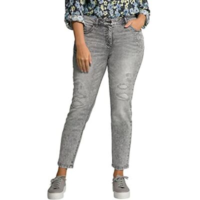 Ulla Popken Dames sarah, destroy-effecten, smalle pijpen, high waist jeans, grijs denim, 42 Ulla Popken Dames sarah, destroy-effecten, smalle pijpen, high waist jeans, grijs denim, 42