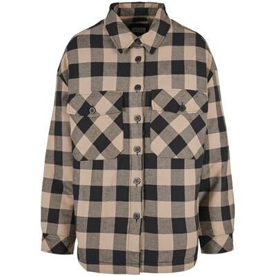 Urban Classics Dames Dames Dames Flanel Gewatteerde Overhemd Jas, zwart/softtaupe, M Urban Classics Dames Dames Dames Flanel Gewatteerde Overhemd Jas, zwart/softtaupe, M