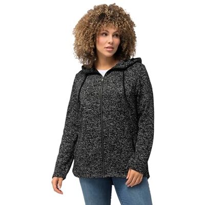 Ulla Popken Dames grote maten plus size gebreide fleece jas, capuchon, zakken 814634, zwart, 46/48 NL Ulla Popken Dames grote maten plus size gebreide fleece jas, capuchon, zakken 814634, zwart, 46/48 NL