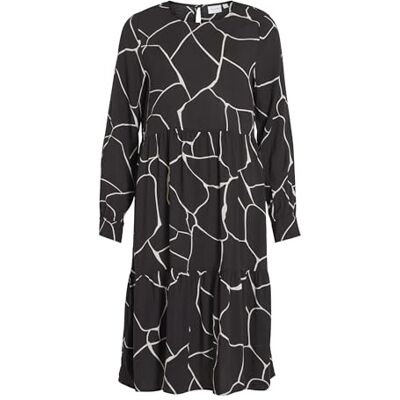 VILA Vipaya O-hals L/S Midi-jurk/Ec jurk voor dames, Zwart/Aop: nia, 36 VILA Vipaya O-hals L/S Midi-jurk/Ec jurk voor dames, Zwart/Aop: nia, 36