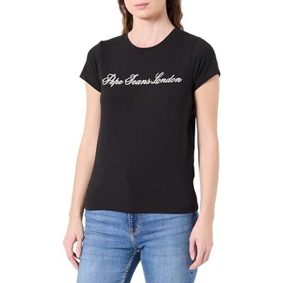 Pepe Jeans Dames W Basic Stretch Logo T-shirt, zwart., M Pepe Jeans Dames W Basic Stretch Logo T-shirt, zwart., M