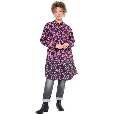 Ulla Popken Grote maten grote maten plus size longblouse, harten, A-lijn, hemdkraag, lange mouwen, robijn, 54-56 Ulla Popken Grote maten grote maten plus size longblouse, harten, A-lijn, hemdkraag, lange mouwen, robijn, 54-56