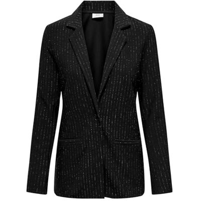 JACQUELINE de YONG JDY JDYMary Lurex Damesjas Blazer met glitter-krijtstrepen, Black Silver Pinstripe, S JACQUELINE de YONG JDY JDYMary Lurex Damesjas Blazer met glitter-krijtstrepen, Black Silver Pinstripe, S