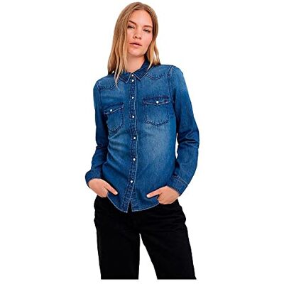 VERO MODA Dames Vmmaria Ls Denim Slim Shirt Mix New Noos Blouse, blauw (medium blue denim), M VERO MODA Dames Vmmaria Ls Denim Slim Shirt Mix New Noos Blouse, blauw (medium blue denim), M