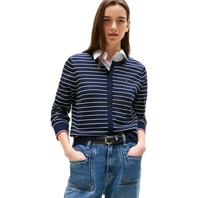 Tommy Hilfiger Trui voor dames, Blauw (Donker Nacht Marine/Ivoor Zijde Stp Gs), XS Tommy Hilfiger Trui voor dames, Blauw (Donker Nacht Marine/Ivoor Zijde Stp Gs), XS
