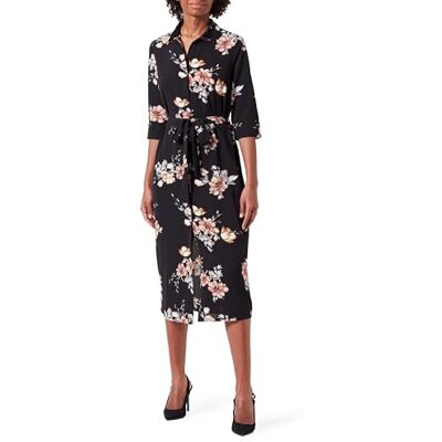 ONLY Dames Onlnova Lux 3/4 Shirt Dress Aop Ptm, Zwart//Aop: romantische bloem, 36 ONLY Dames Onlnova Lux 3/4 Shirt Dress Aop Ptm, Zwart//Aop: romantische bloem, 36