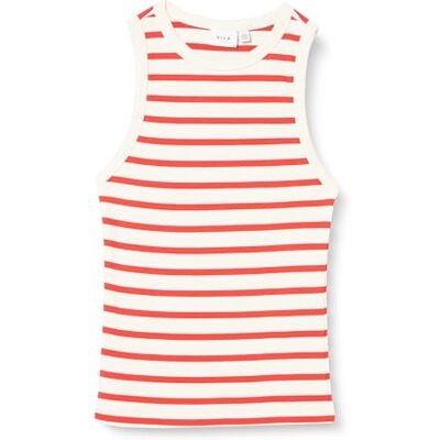 VILA VILIBENA O-hals S/L TOP, Eggnog/Stripes: poppy Red, S VILA VILIBENA O-hals S/L TOP, Eggnog/Stripes: poppy Red, S