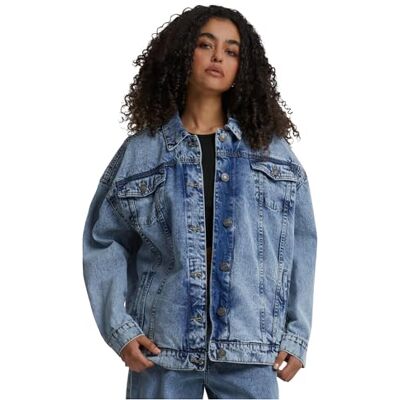 Urban Classics Oversized denim jack voor dames, jaren 90, Getint, lichtblauw gewassen, S Urban Classics Oversized denim jack voor dames, jaren 90, Getint, lichtblauw gewassen, S