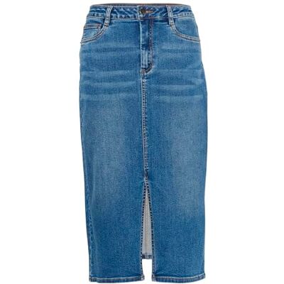 KAFFE Women's Denim Skirt High-waisted Pencil Silhouette Mid-calf Length dames Rok KAFFE Women's Denim Skirt High-waisted Pencil Silhouette Mid-calf Length dames Rok