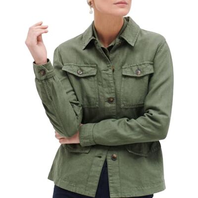 Caroll Sahara jas van linnen en katoen, Khaki groen., 32 Caroll Sahara jas van linnen en katoen, Khaki groen., 32