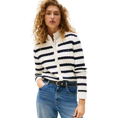 Tommy Hilfiger Trui voor dames, Wit (Ivoorzijde/Dark Night Navy Stp), L Tommy Hilfiger Trui voor dames, Wit (Ivoorzijde/Dark Night Navy Stp), L