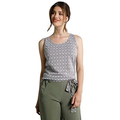 GINA LAURA Dames top, grafisch patroon, ronde hals, mouwloos 798526, Lodengroen, M GINA LAURA Dames top, grafisch patroon, ronde hals, mouwloos 798526, Lodengroen, M