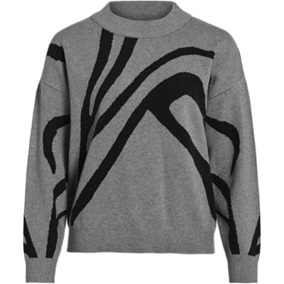 VILA Gebreide damestrui gebreide trui ronde hals met patroon VITif Jacquard, Medium grijs (grey melange), XXL VILA Gebreide damestrui gebreide trui ronde hals met patroon VITif Jacquard, Medium grijs (grey melange), XXL