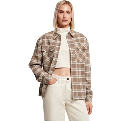 Urban Classics Oversized overhemd voor dames, Lighttaupe/Whitesand, L Urban Classics Oversized overhemd voor dames, Lighttaupe/Whitesand, L