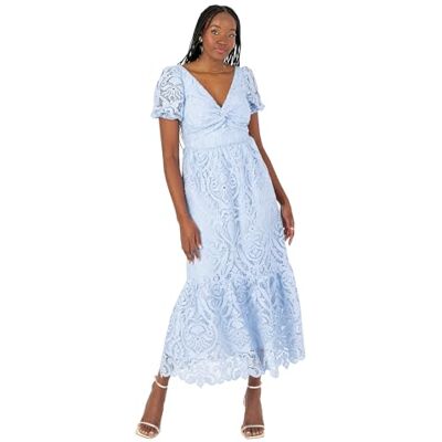 Maya Deluxe Dames Midi Jurk Dames V-hals Korte pofmouwen Twist Front Kant Tiered Bottom Hemline A-lijn Bruiloft Gast gelegenheid, Korenbloem Blauw, 36 Maya Deluxe Dames Midi Jurk Dames V-hals Korte pofmouwen Twist Front Kant Tiered Bottom Hemline A-lijn Bruiloft Gast gelegenheid, Korenbloem Blauw, 36