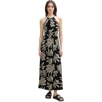 Tom Tailor Denim Maxi-jurk met nekbandje voor dames, 37993 Abstract Black Beige Print, XXL Tom Tailor Denim Maxi-jurk met nekbandje voor dames, 37993 Abstract Black Beige Print, XXL